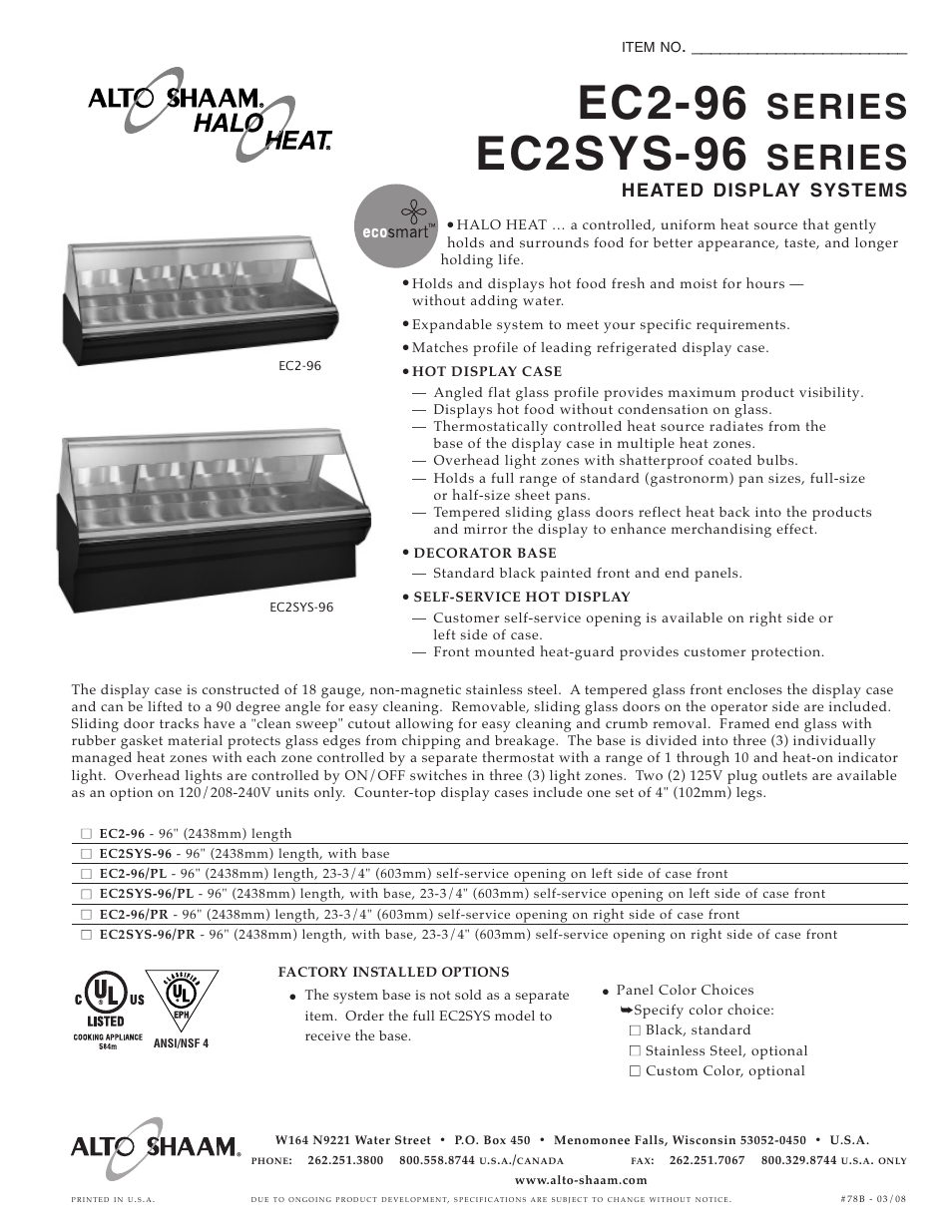 Alto-Shaam EC2SYS-96 User Manual | 2 pages
