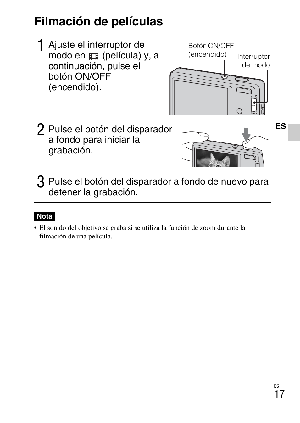 Filmación de películas | Sony DSC-W360 User Manual | Page 101 / 516