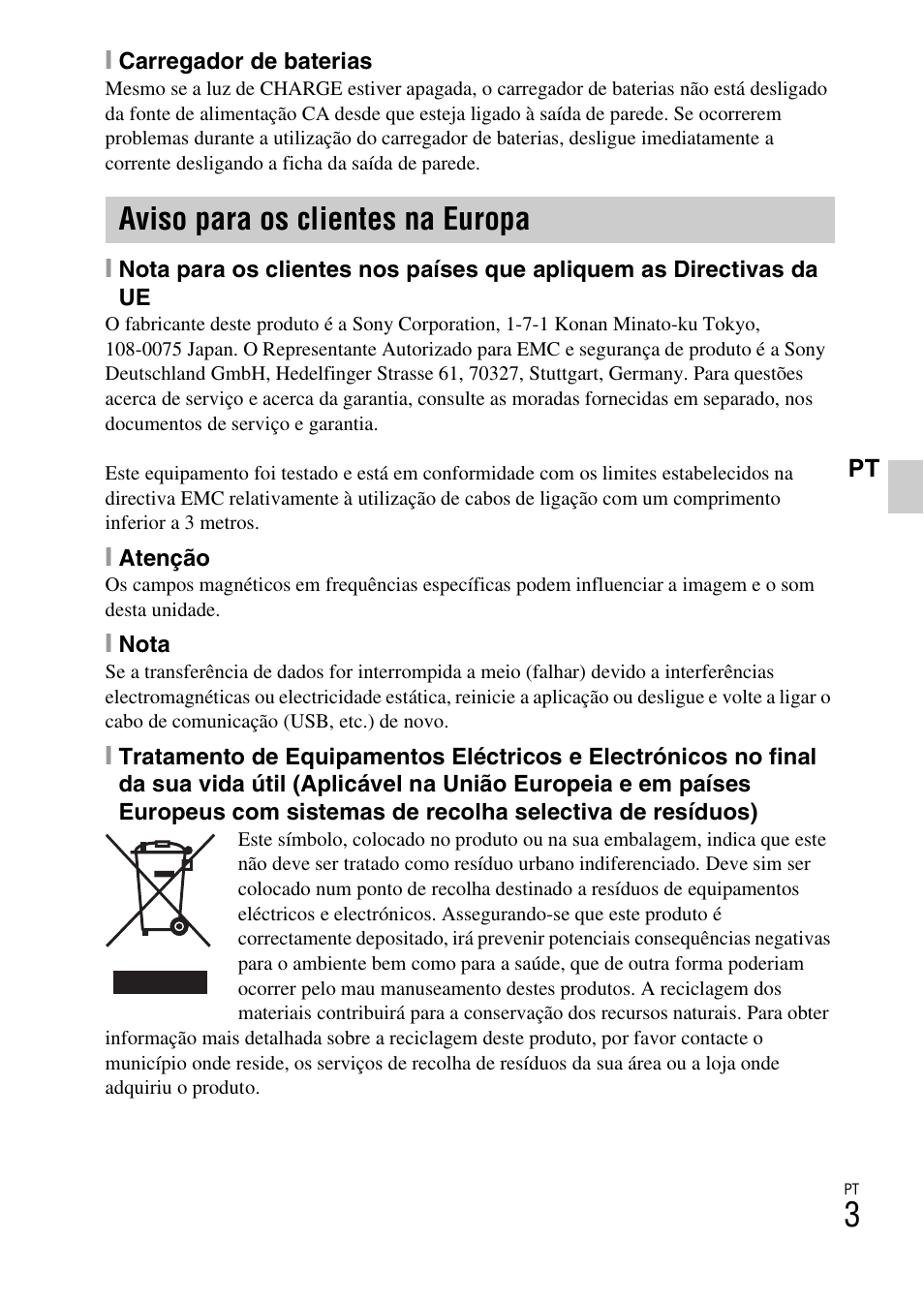 Aviso para os clientes na europa | Sony DSC-W360 User Manual | Page 113 / 516