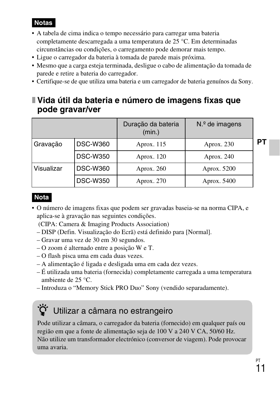 Utilizar a câmara no estrangeiro | Sony DSC-W360 User Manual | Page 121 / 516