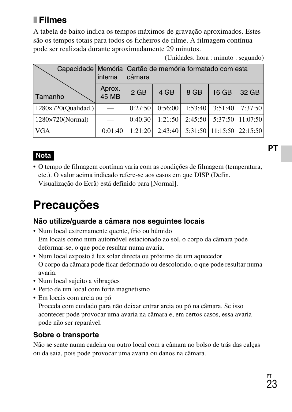 Precauções, Xfilmes | Sony DSC-W360 User Manual | Page 133 / 516