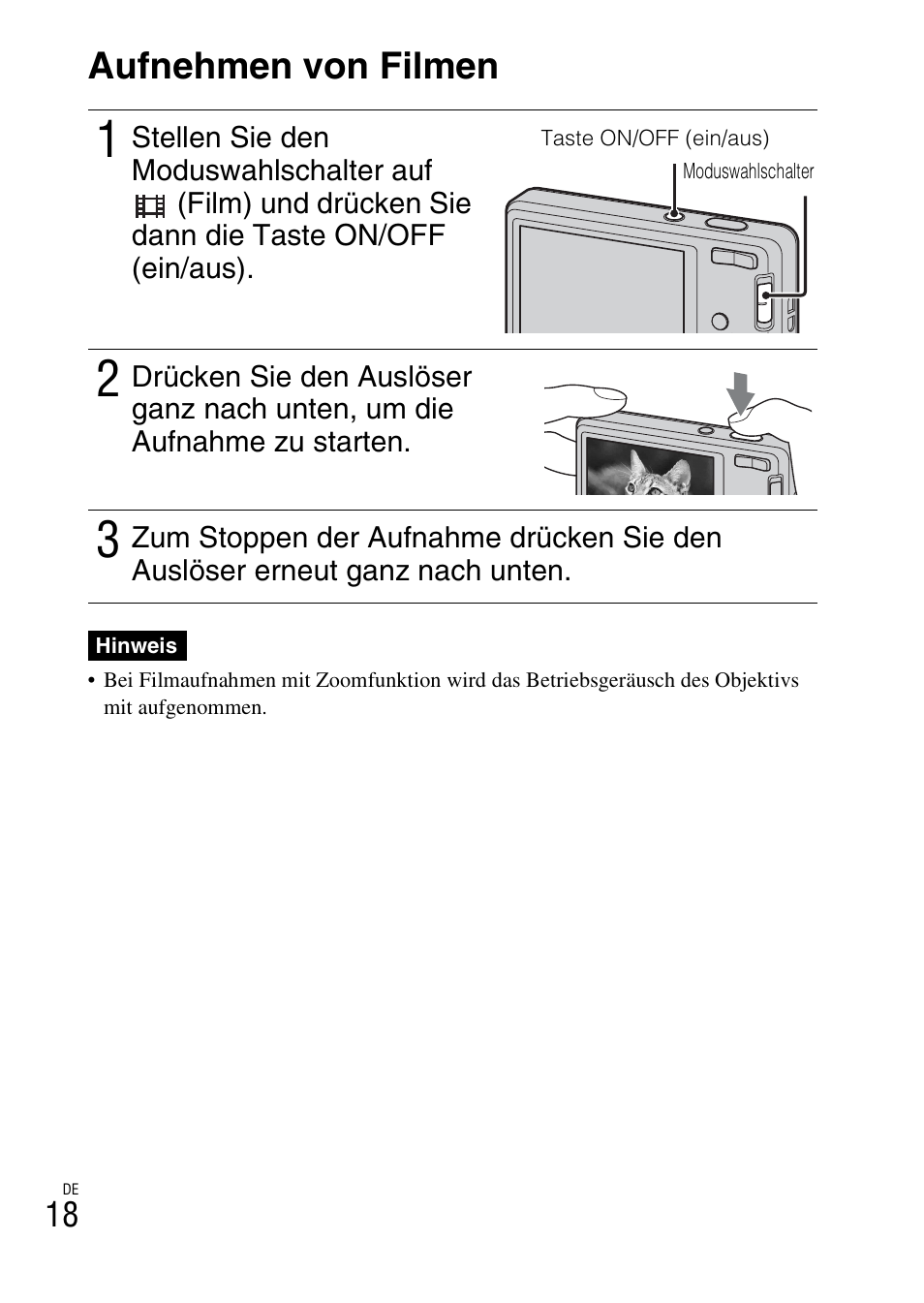 Aufnehmen von filmen | Sony DSC-W360 User Manual | Page 154 / 516