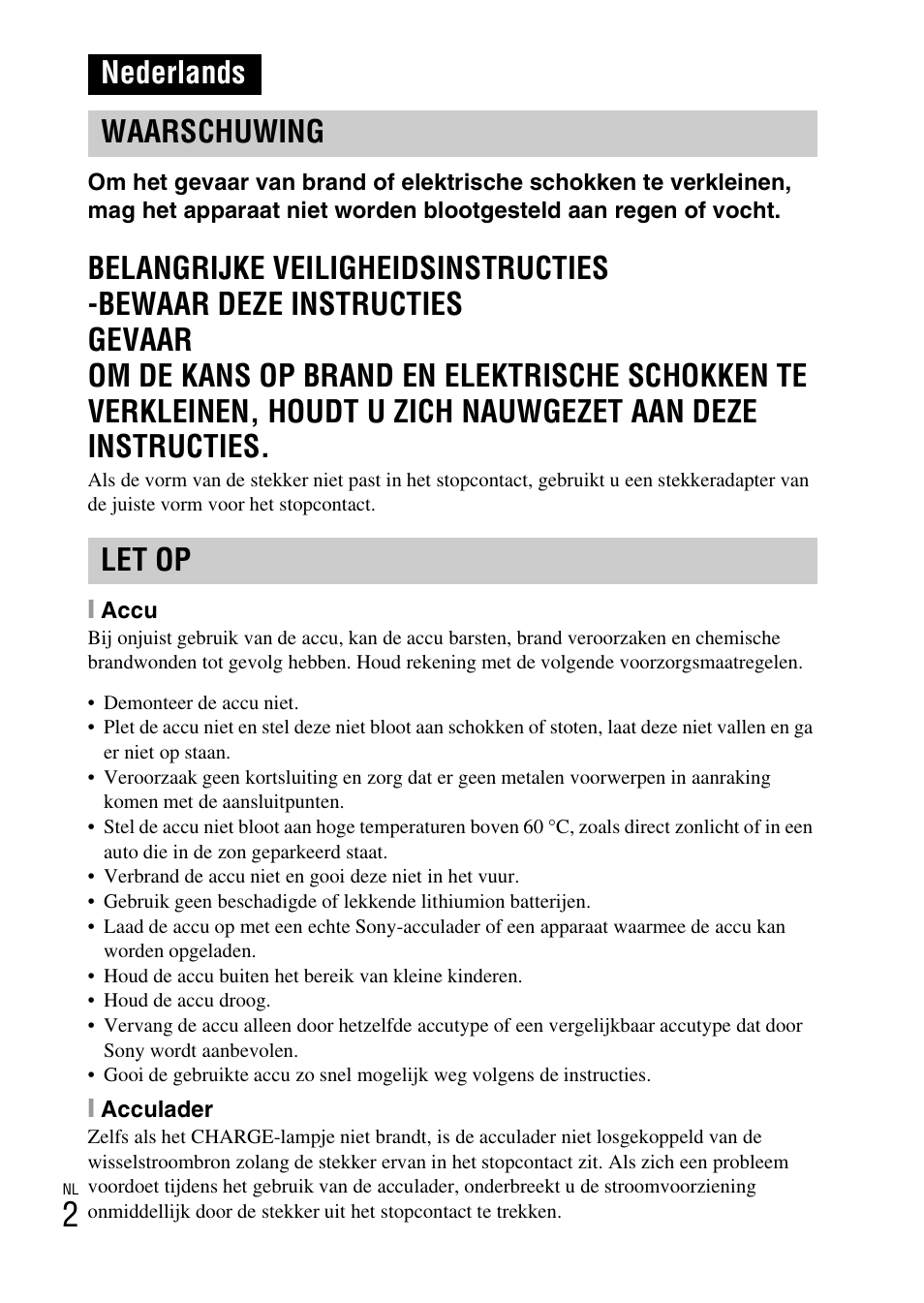 Nederlands, Nederlands waarschuwing let op | Sony DSC-W360 User Manual | Page 166 / 516