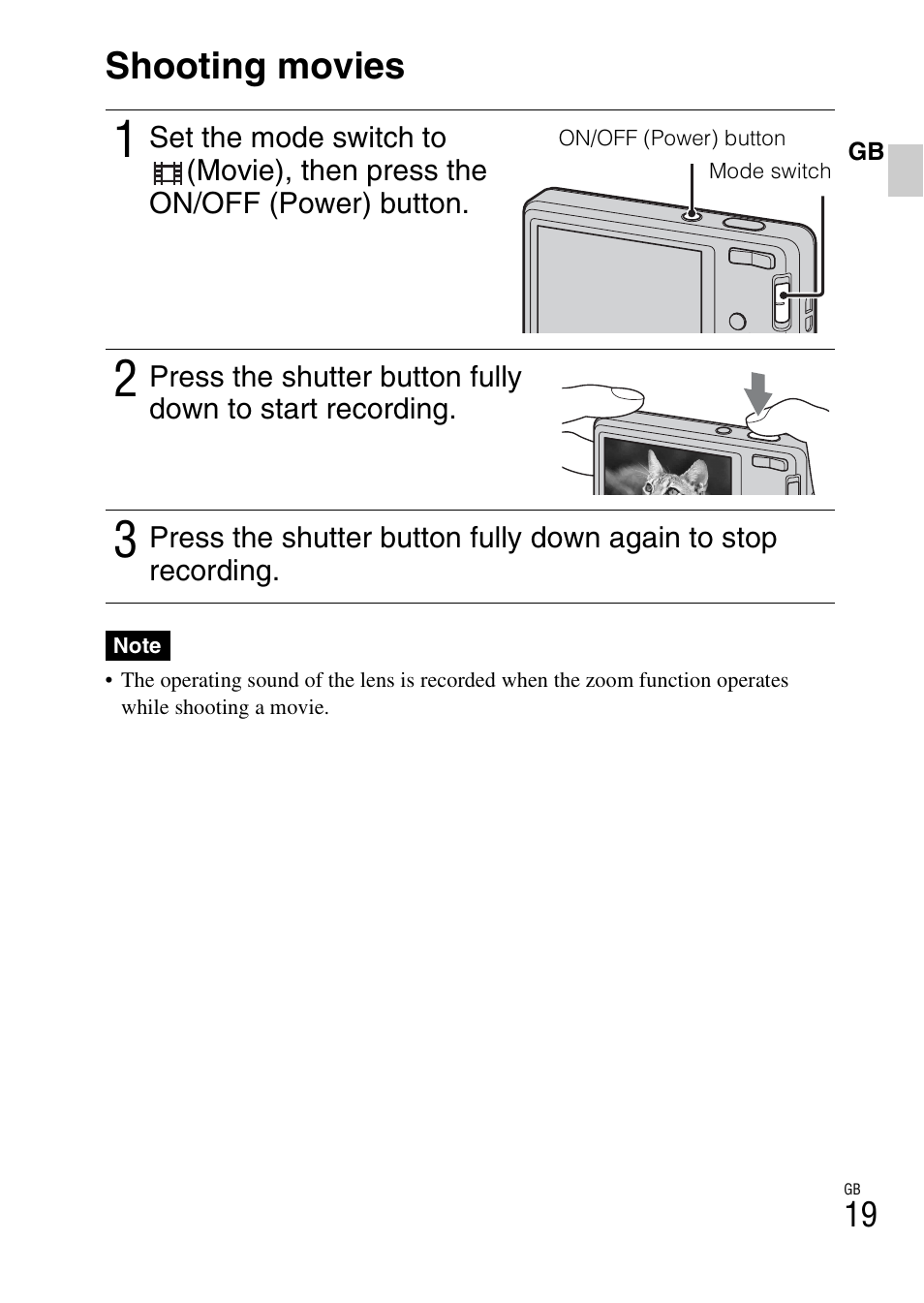 Shooting movies | Sony DSC-W360 User Manual | Page 19 / 516