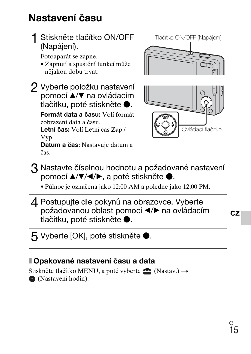 Nastavení času | Sony DSC-W360 User Manual | Page 233 / 516