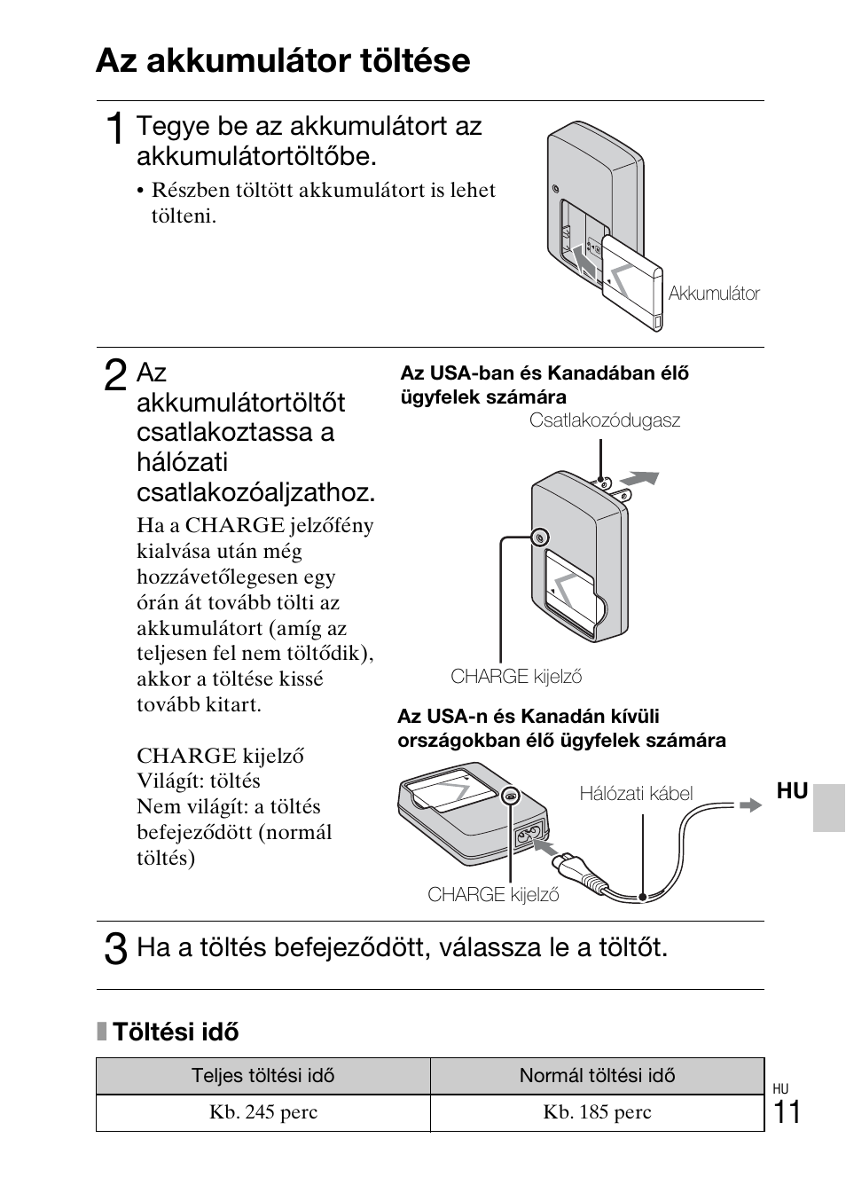 Az akkumulátor töltése | Sony DSC-W360 User Manual | Page 255 / 516