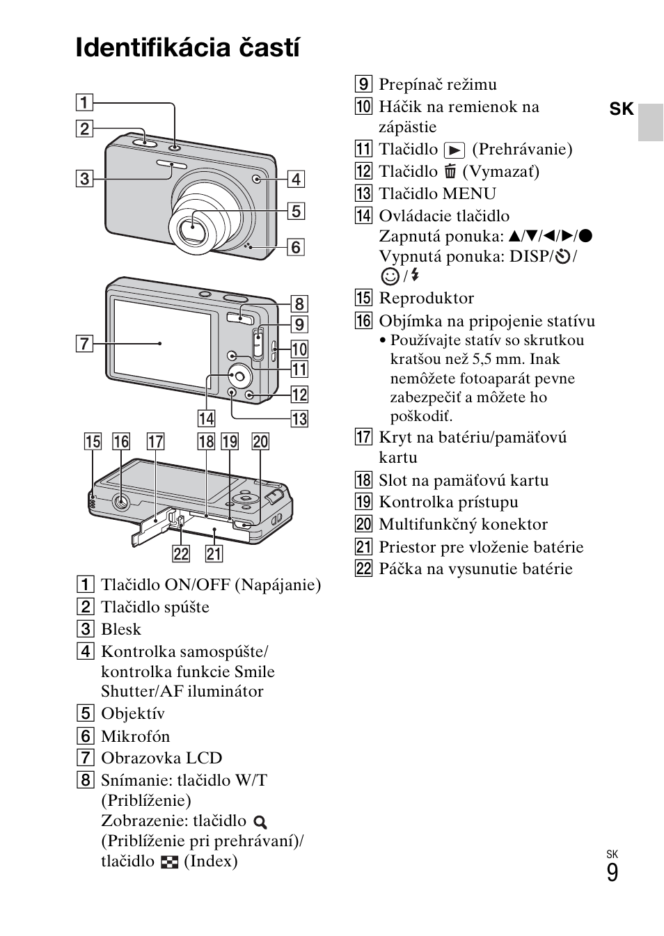 Identifikácia častí | Sony DSC-W360 User Manual | Page 281 / 516