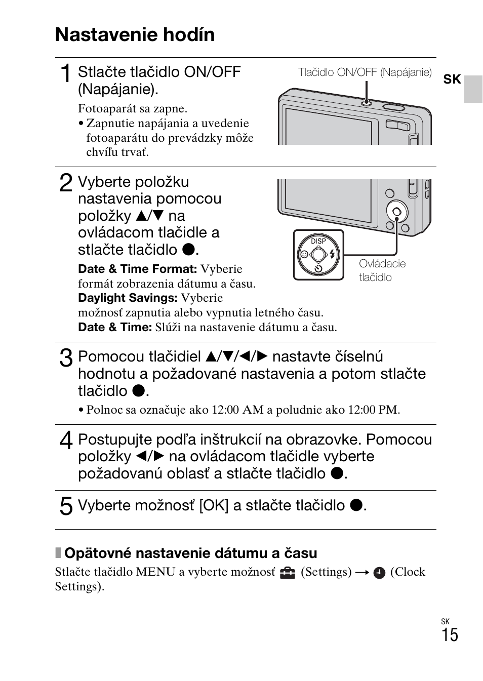 Nastavenie hodín | Sony DSC-W360 User Manual | Page 287 / 516