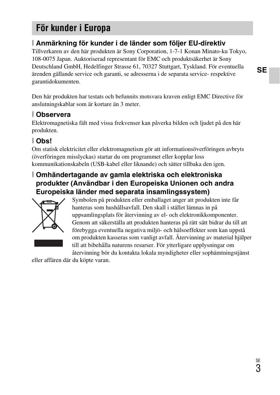 För kunder i europa | Sony DSC-W360 User Manual | Page 301 / 516