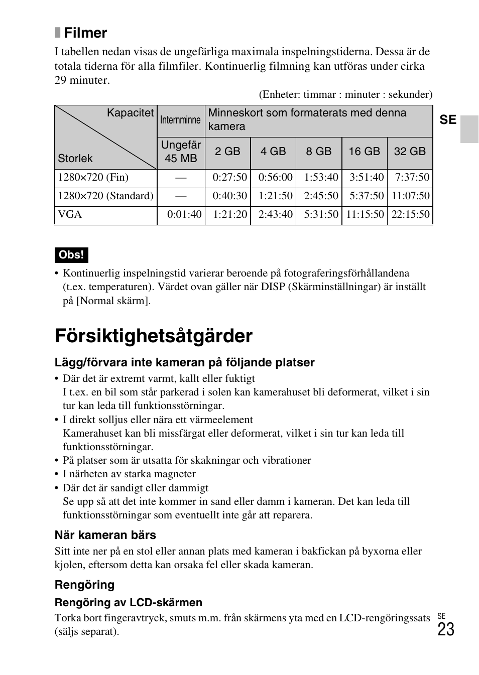 Försiktighetsåtgärder, Xfilmer | Sony DSC-W360 User Manual | Page 321 / 516