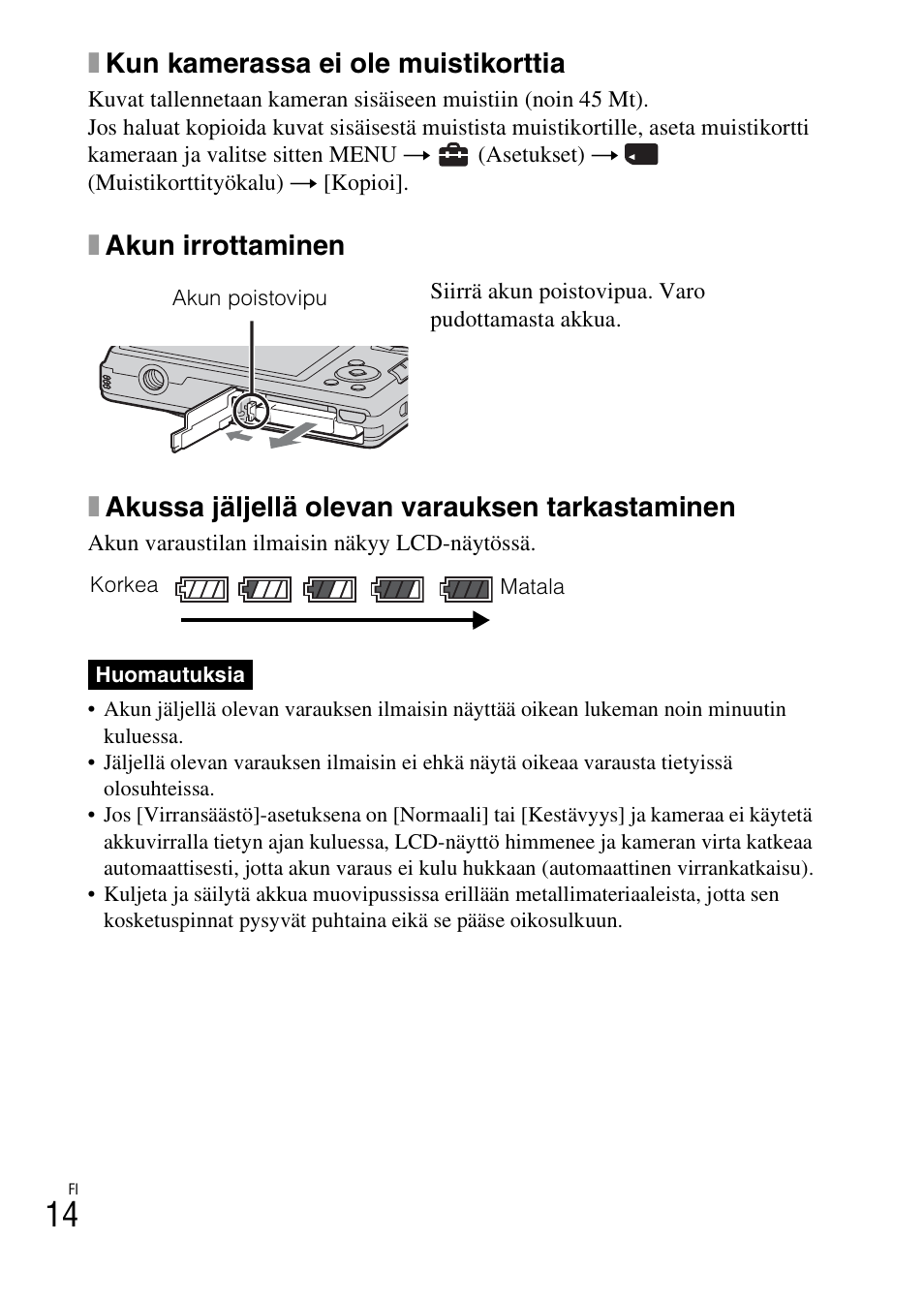 Xkun kamerassa ei ole muistikorttia | Sony DSC-W360 User Manual | Page 338 / 516