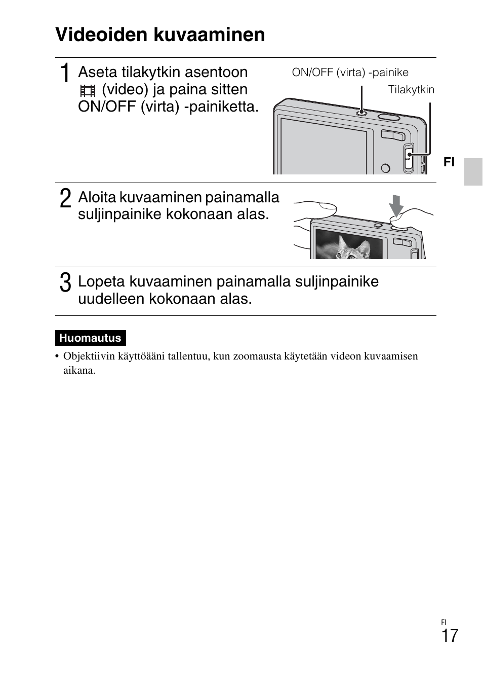Videoiden kuvaaminen | Sony DSC-W360 User Manual | Page 341 / 516