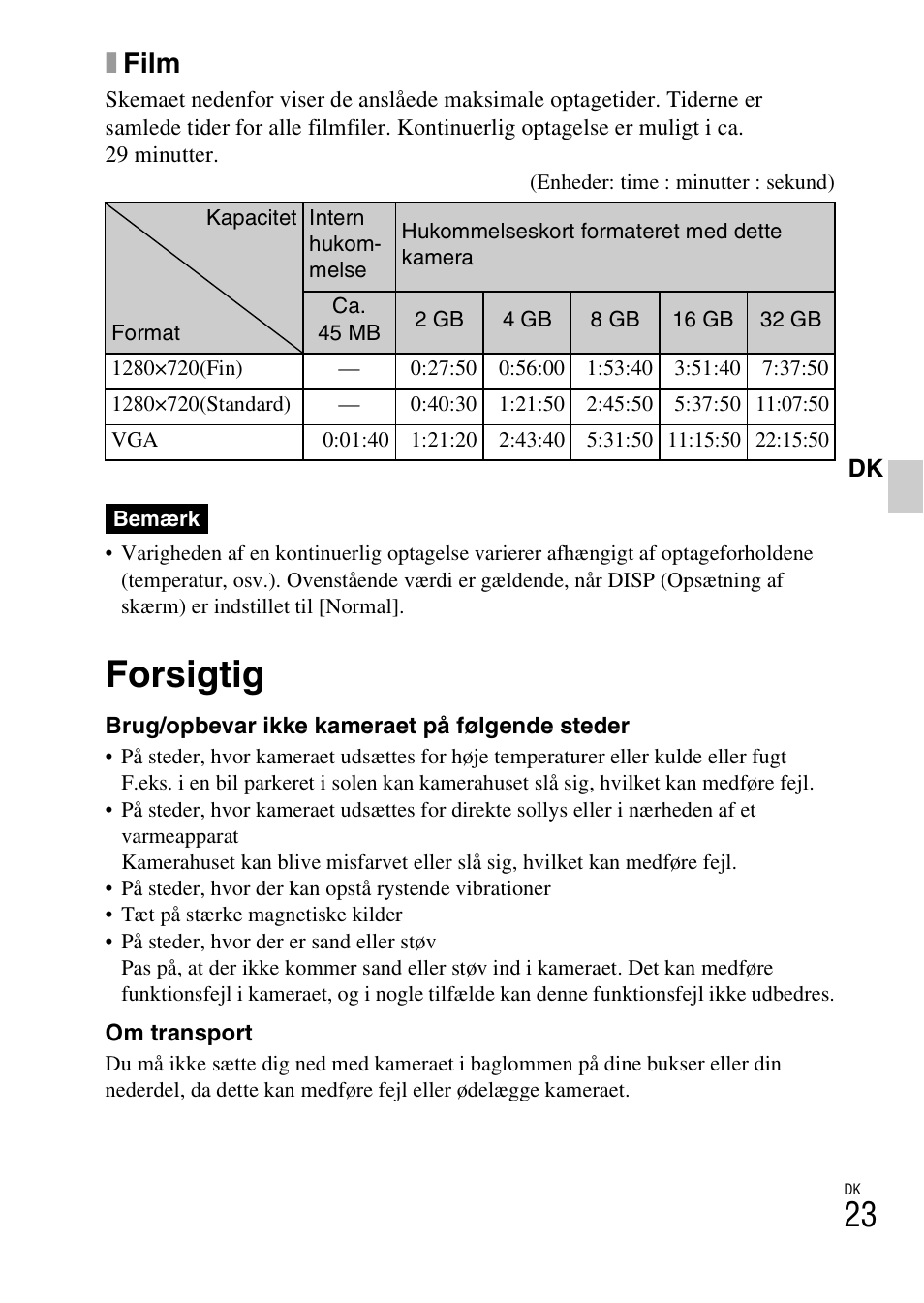 Forsigtig, Xfilm | Sony DSC-W360 User Manual | Page 399 / 516