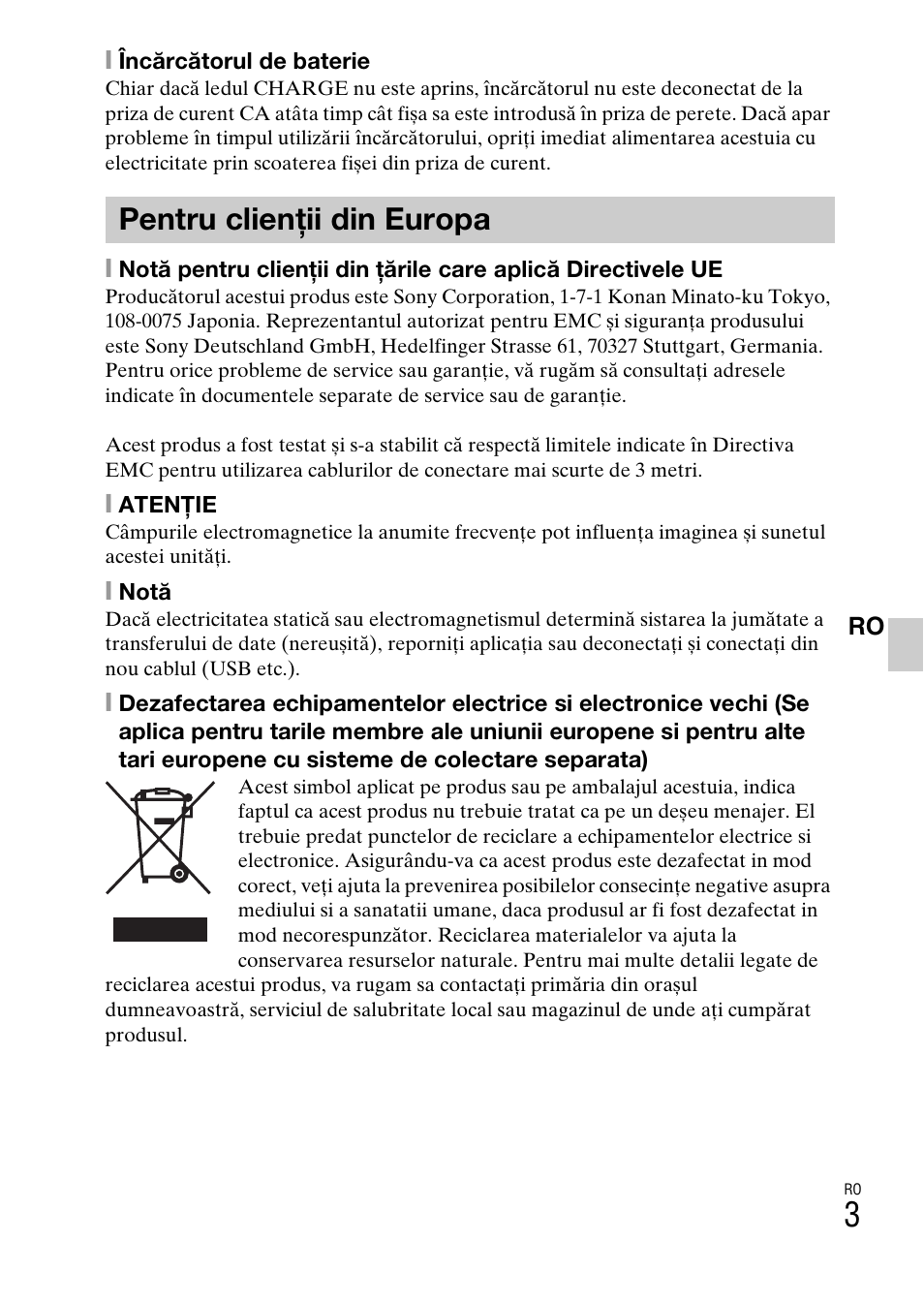 Pentru clienţii din europa | Sony DSC-W360 User Manual | Page 431 / 516