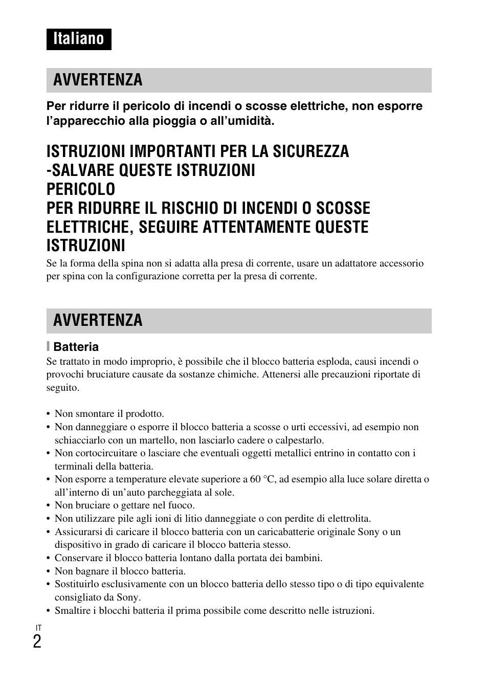 Italiano, Italiano avvertenza avvertenza | Sony DSC-W360 User Manual | Page 60 / 516