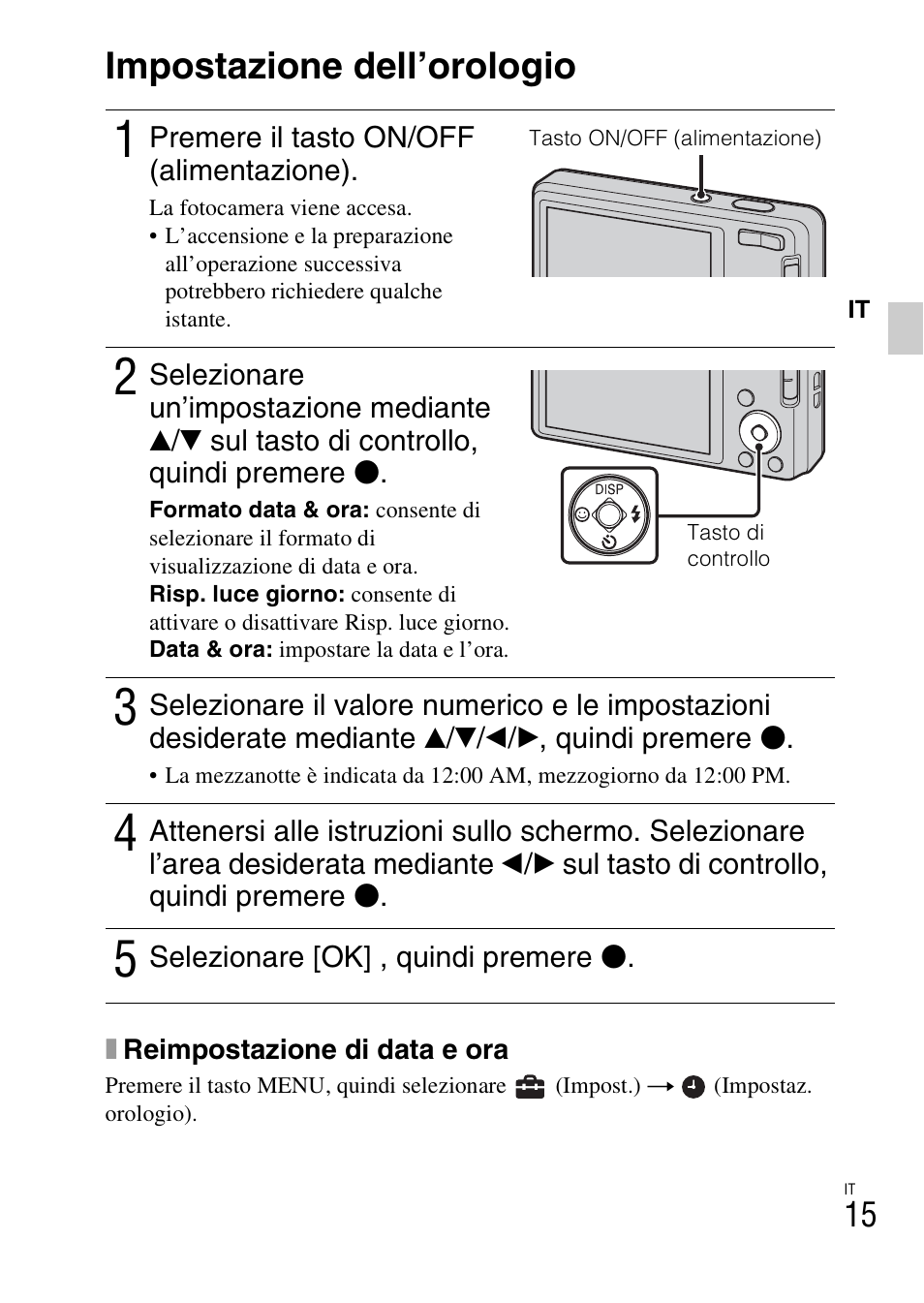 Impostazione dell’orologio | Sony DSC-W360 User Manual | Page 73 / 516
