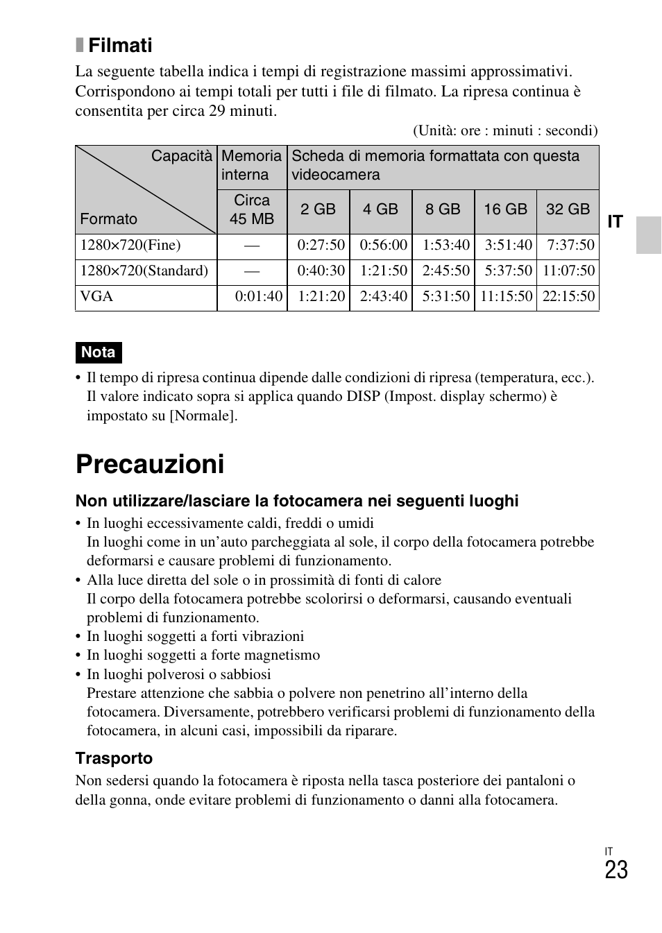 Precauzioni, Xfilmati | Sony DSC-W360 User Manual | Page 81 / 516