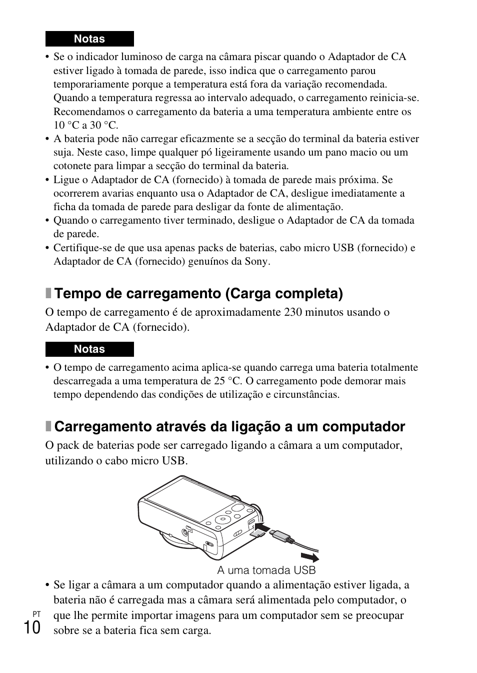 Xtempo de carregamento (carga completa), Xcarregamento através da ligação a um computador | Sony DSC-HX60V User Manual | Page 152 / 507