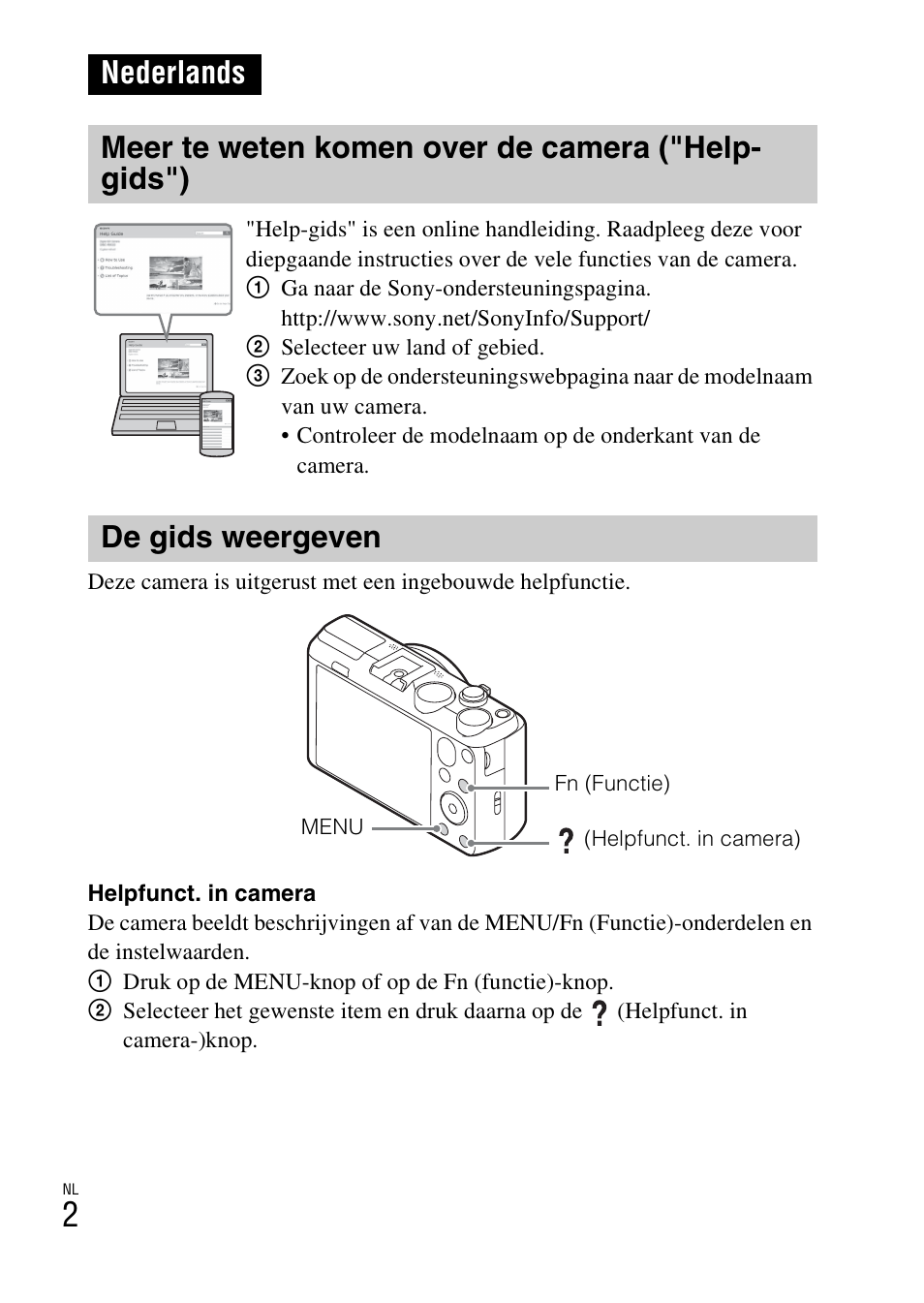 Nederlands, Meer te weten komen over de camera ("help- gids"), De gids weergeven | Sony DSC-HX60V User Manual | Page 210 / 507