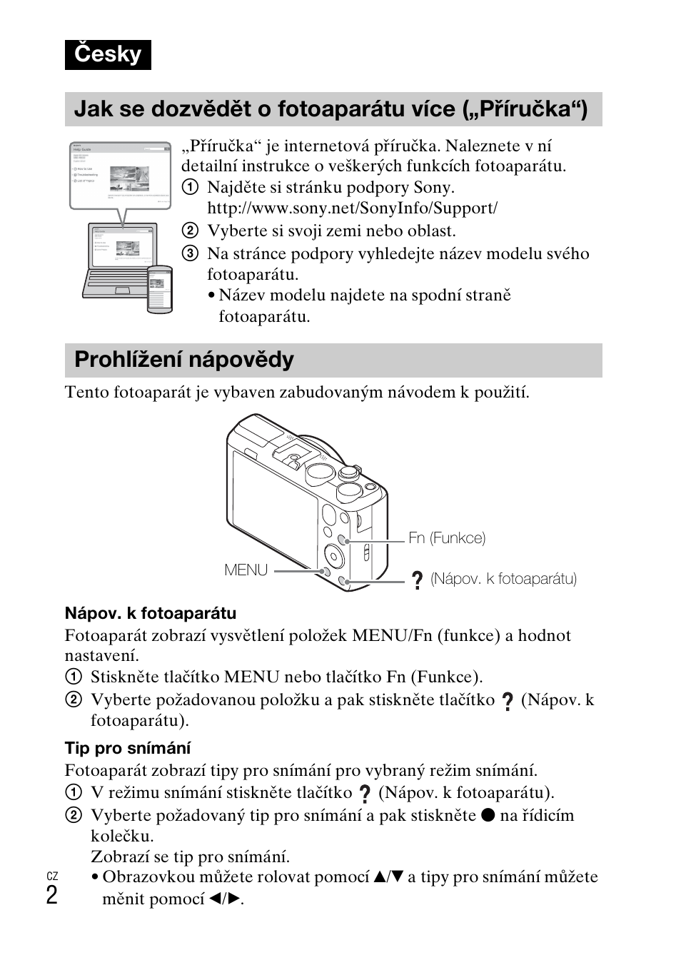 Česky, Jak se dozvědět o fotoaparátu více („příručka“), Prohlížení nápovědy | Sony DSC-HX60V User Manual | Page 278 / 507