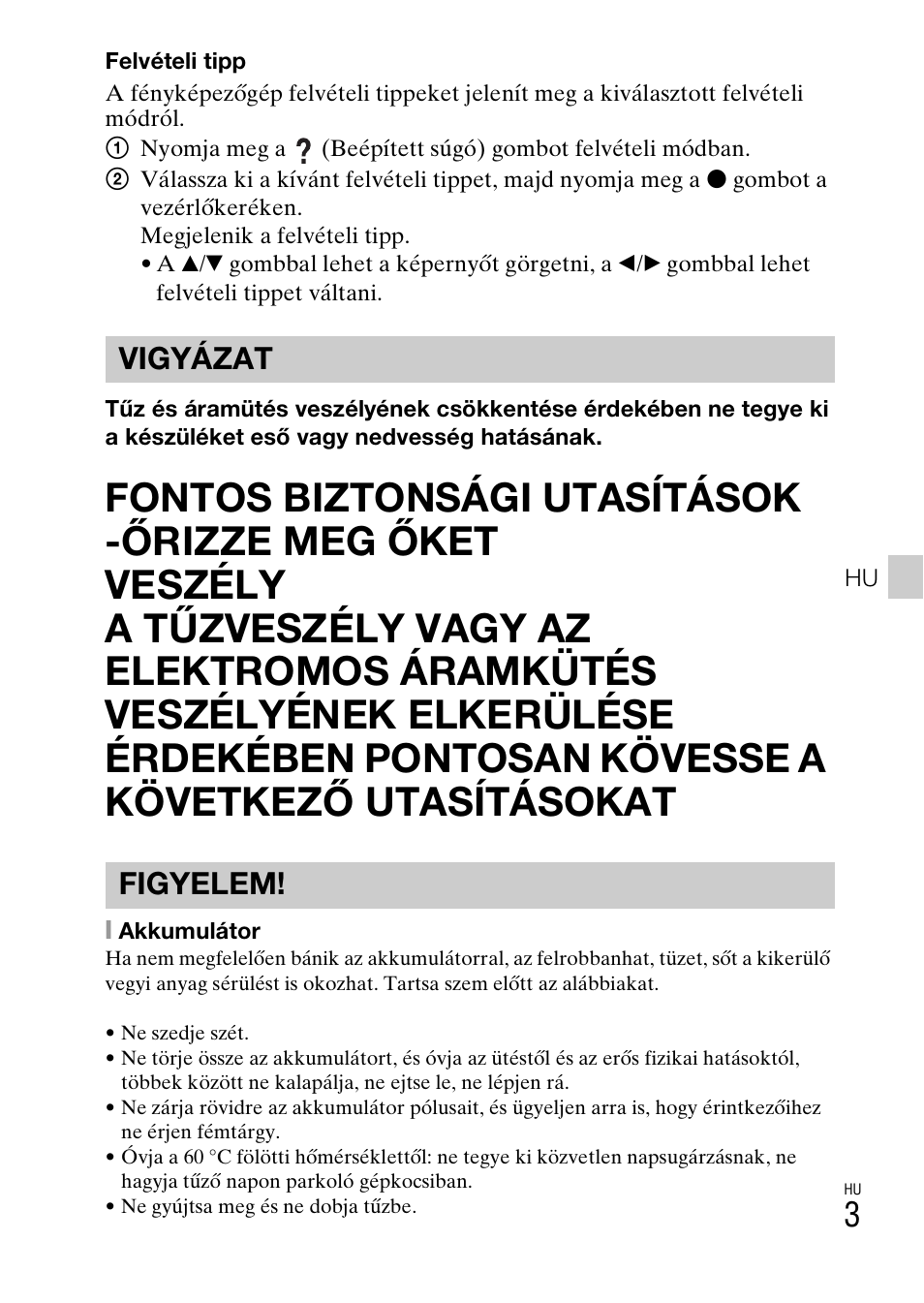 Vigyázat figyelem | Sony DSC-HX60V User Manual | Page 311 / 507