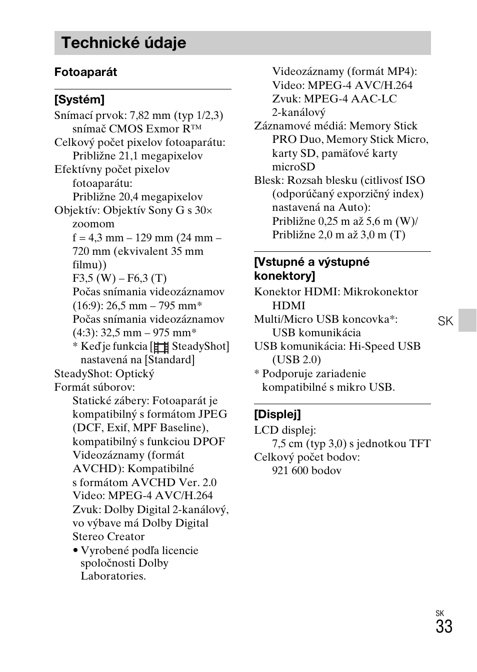 Technické údaje | Sony DSC-HX60V User Manual | Page 375 / 507