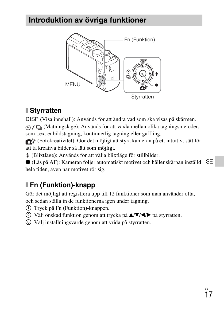 Introduktion av övriga funktioner, Xstyrratten, Xfn (funktion)-knapp | Sony DSC-HX60V User Manual | Page 393 / 507