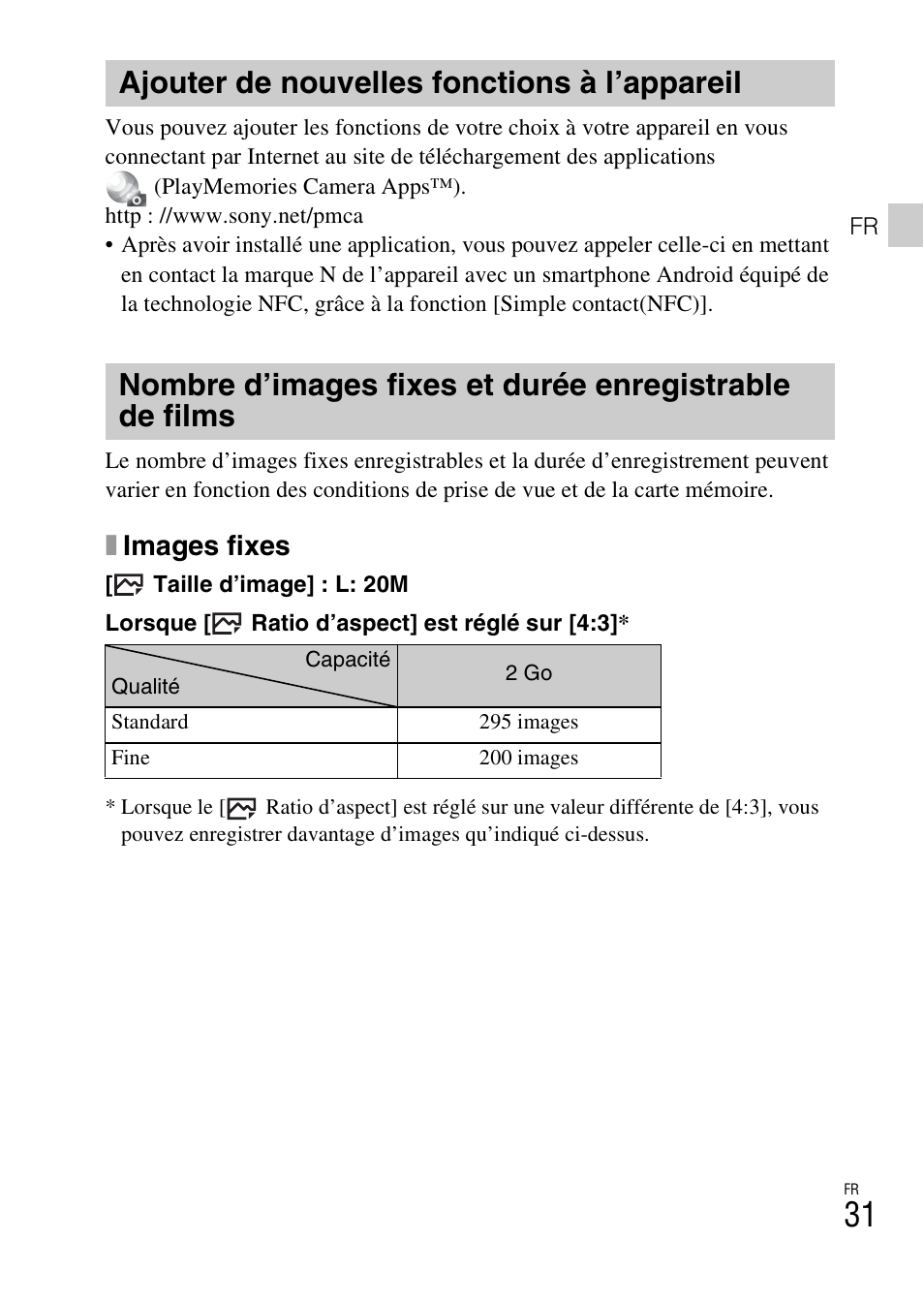 Ajouter de nouvelles fonctions à l’appareil, Ximages fixes | Sony DSC-HX60V User Manual | Page 65 / 507