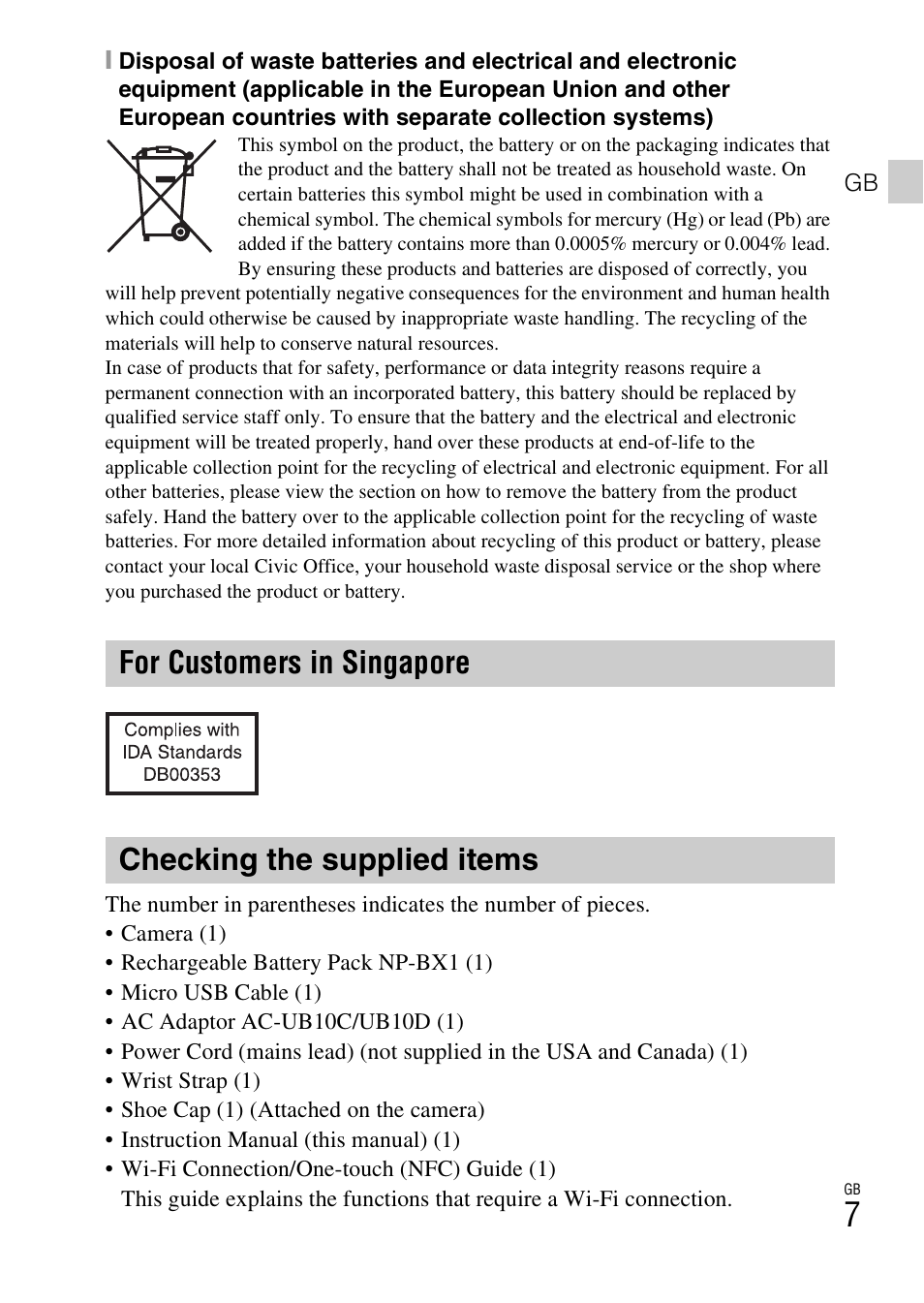 Checking the supplied items | Sony DSC-HX60V User Manual | Page 7 / 507