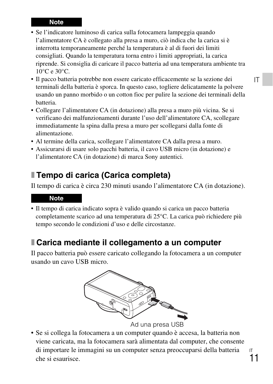 Xtempo di carica (carica completa), Xcarica mediante il collegamento a un computer | Sony DSC-HX60V User Manual | Page 83 / 507