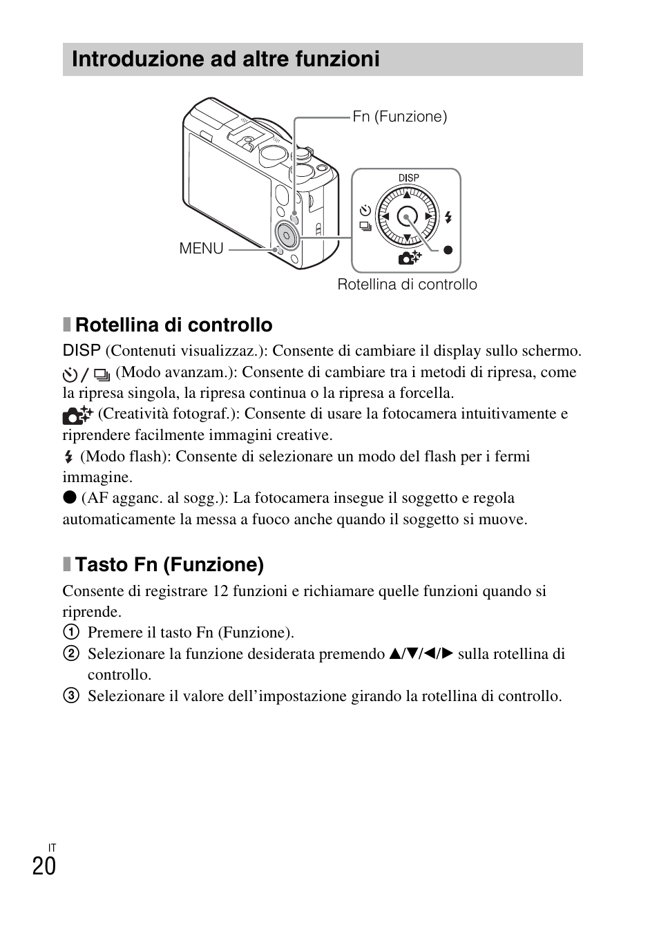 Introduzione ad altre funzioni, Xrotellina di controllo, Xtasto fn (funzione) | Sony DSC-HX60V User Manual | Page 92 / 507