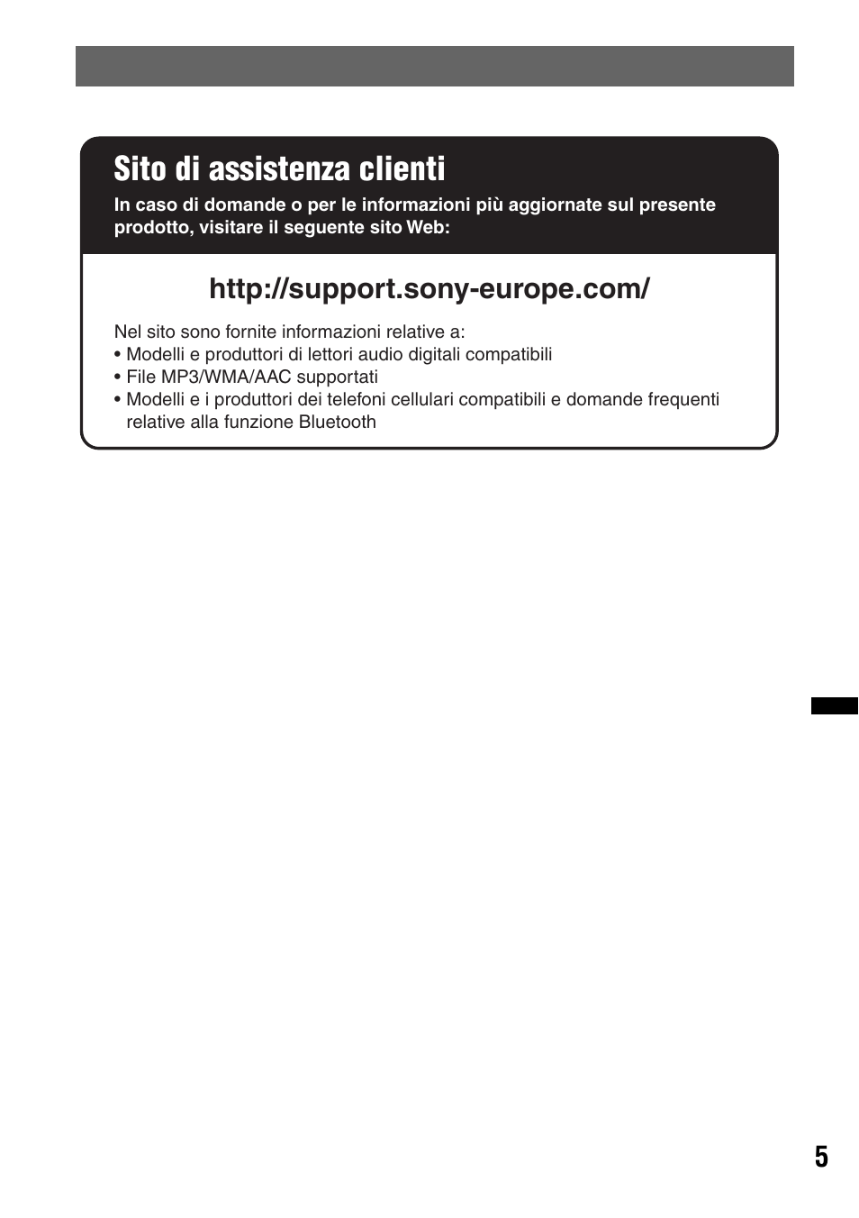 Sito di assistenza clienti | Sony MEX-BT4700U User Manual | Page 105 / 172