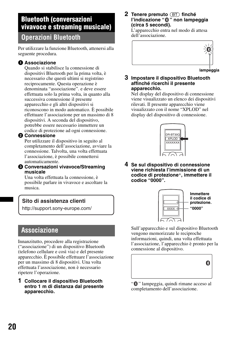 Operazioni bluetooth, Associazione, Operazioni bluetooth associazione | Sony MEX-BT4700U User Manual | Page 120 / 172