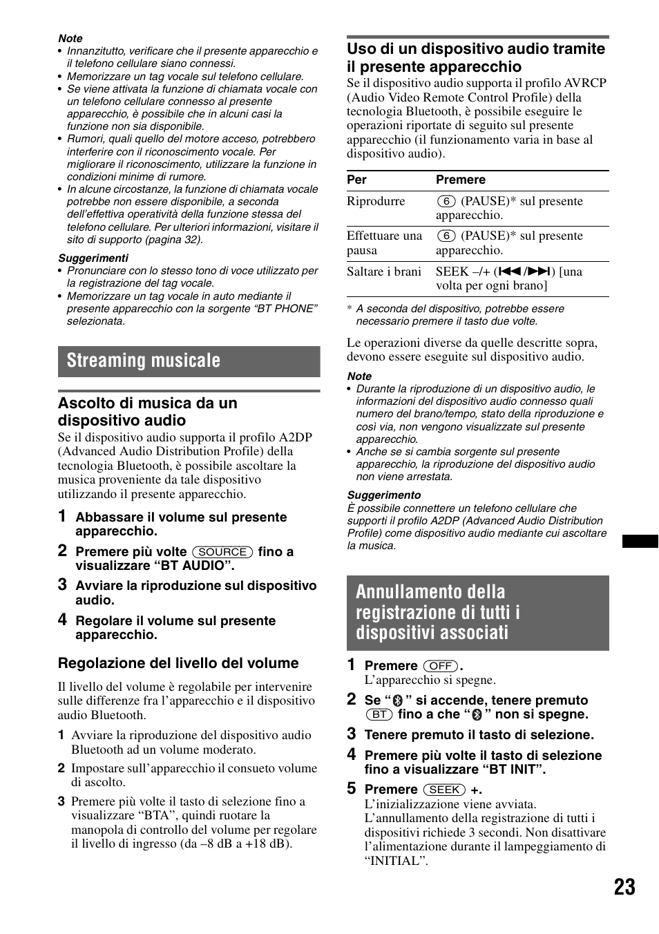 Streaming musicale, Ascolto di musica da un dispositivo audio | Sony MEX-BT4700U User Manual | Page 123 / 172