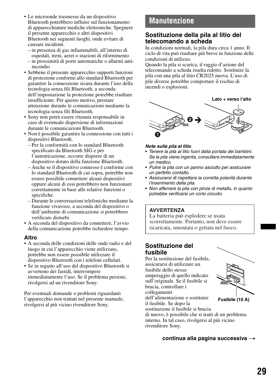 Manutenzione | Sony MEX-BT4700U User Manual | Page 129 / 172