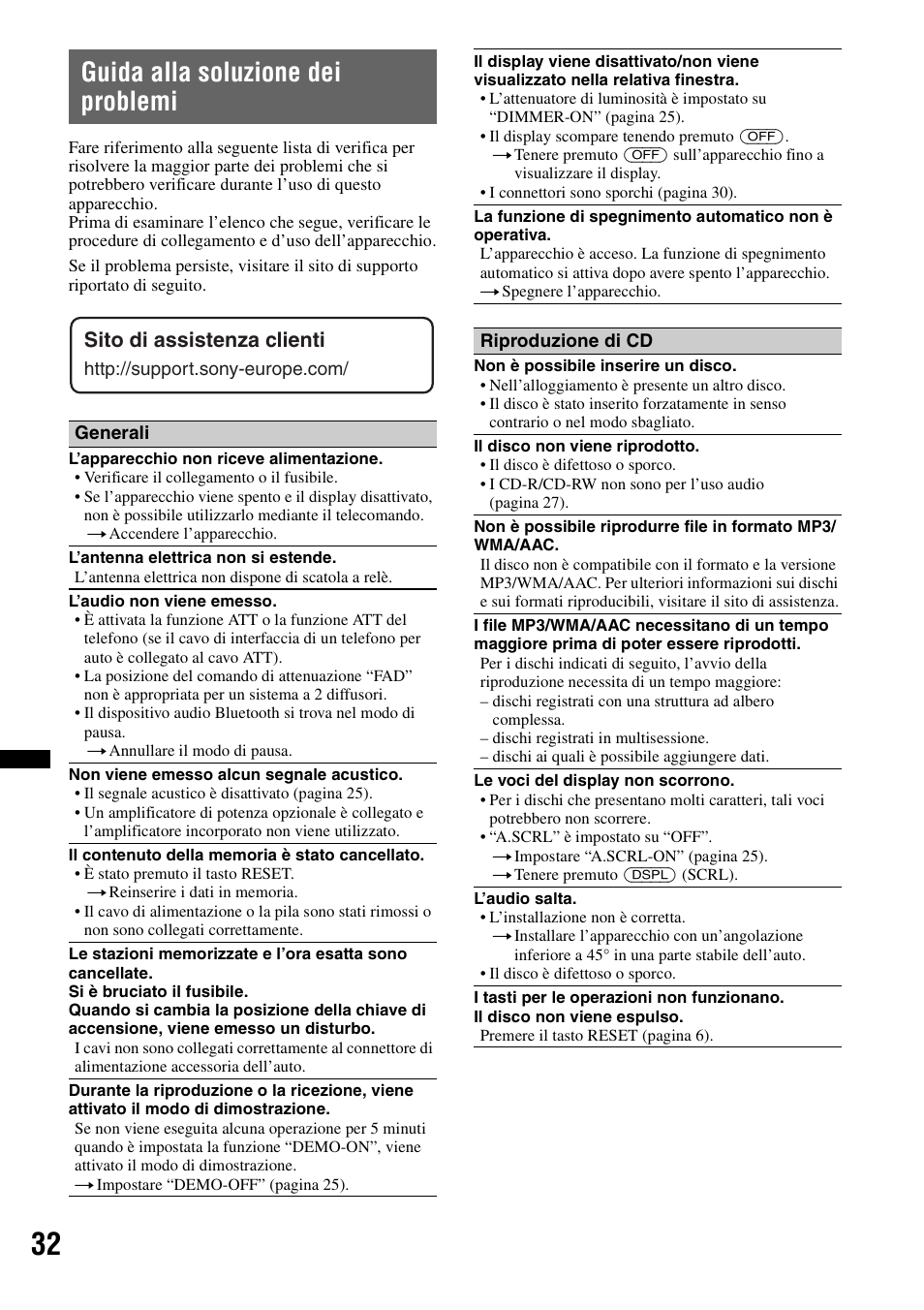 Guida alla soluzione dei problemi, Sito di assistenza clienti | Sony MEX-BT4700U User Manual | Page 132 / 172