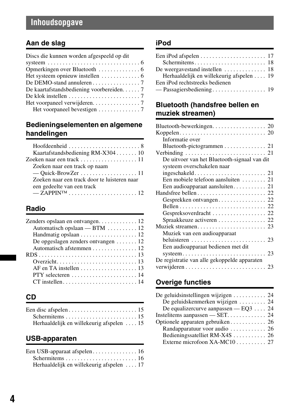 Inhoudsopgave | Sony MEX-BT4700U User Manual | Page 138 / 172