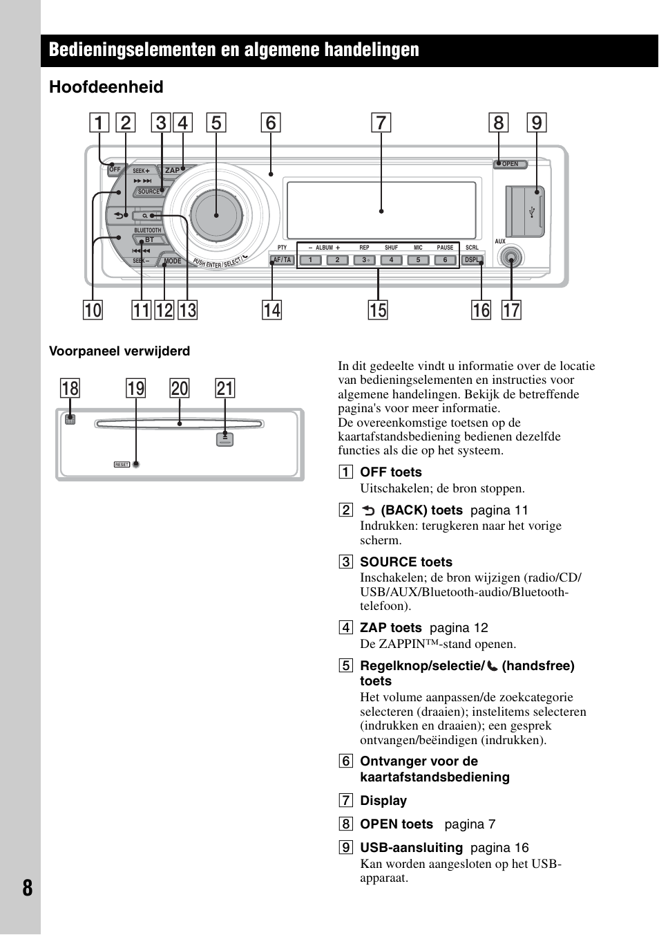 Bedieningselementen en algemene handelingen, Hoofdeenheid, W; qk wa ql | Sony MEX-BT4700U User Manual | Page 142 / 172