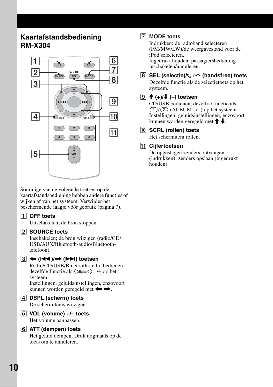 Kaartafstandsbediening rm-x304 | Sony MEX-BT4700U User Manual | Page 144 / 172