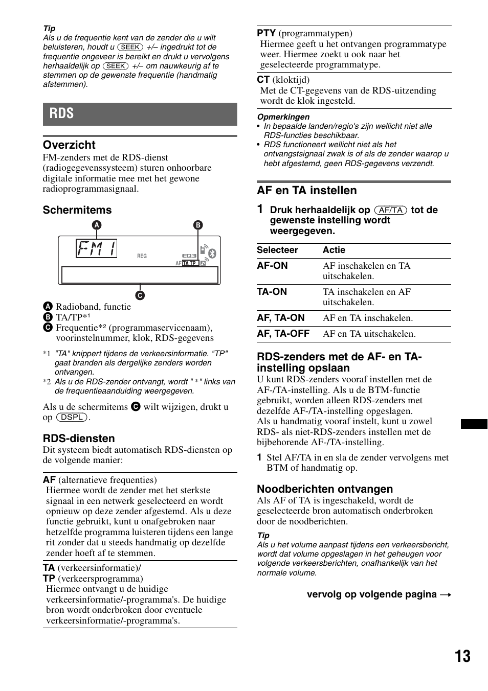 Overzicht, Af en ta instellen, Overzicht af en ta instellen | Sony MEX-BT4700U User Manual | Page 147 / 172