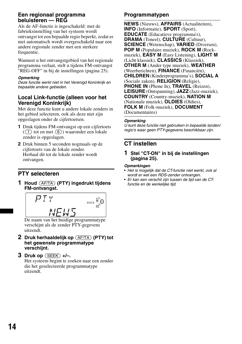 Pty selecteren, Ct instellen, Pty selecteren ct instellen | Sony MEX-BT4700U User Manual | Page 148 / 172