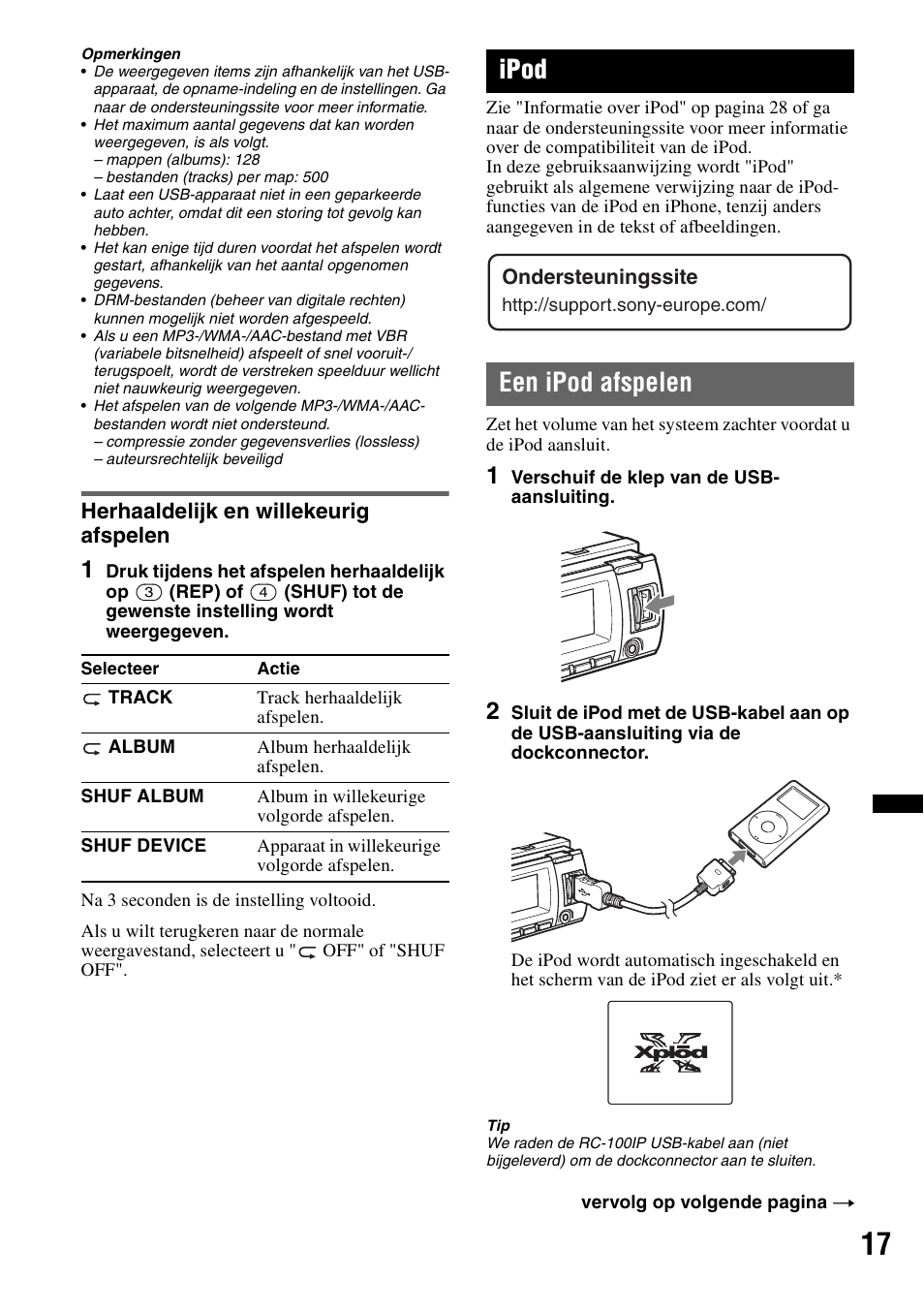 Herhaaldelijk en willekeurig afspelen, Ipod, Een ipod afspelen | Ondersteuningssite | Sony MEX-BT4700U User Manual | Page 151 / 172