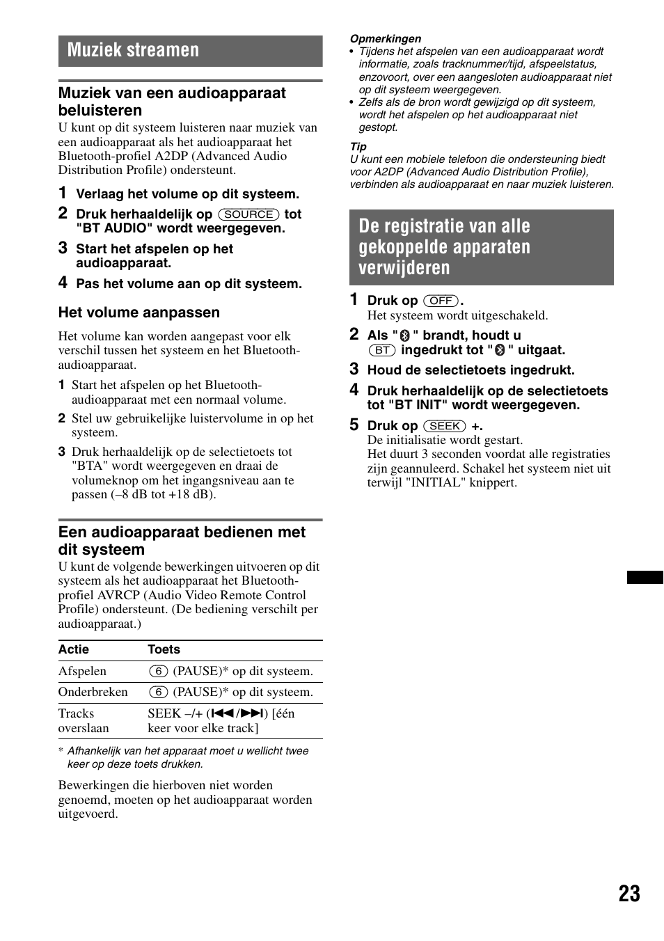 Muziek streamen, Muziek van een audioapparaat beluisteren, Een audioapparaat bedienen met dit systeem | Sony MEX-BT4700U User Manual | Page 157 / 172