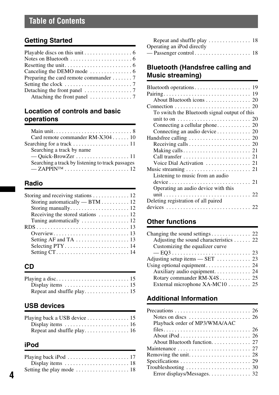 Sony MEX-BT4700U User Manual | Page 4 / 172