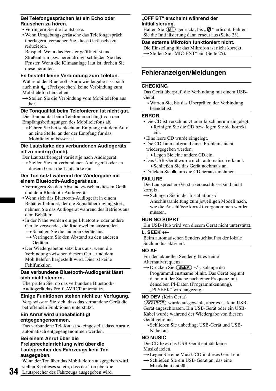 Fehleranzeigen/meldungen | Sony MEX-BT4700U User Manual | Page 66 / 172