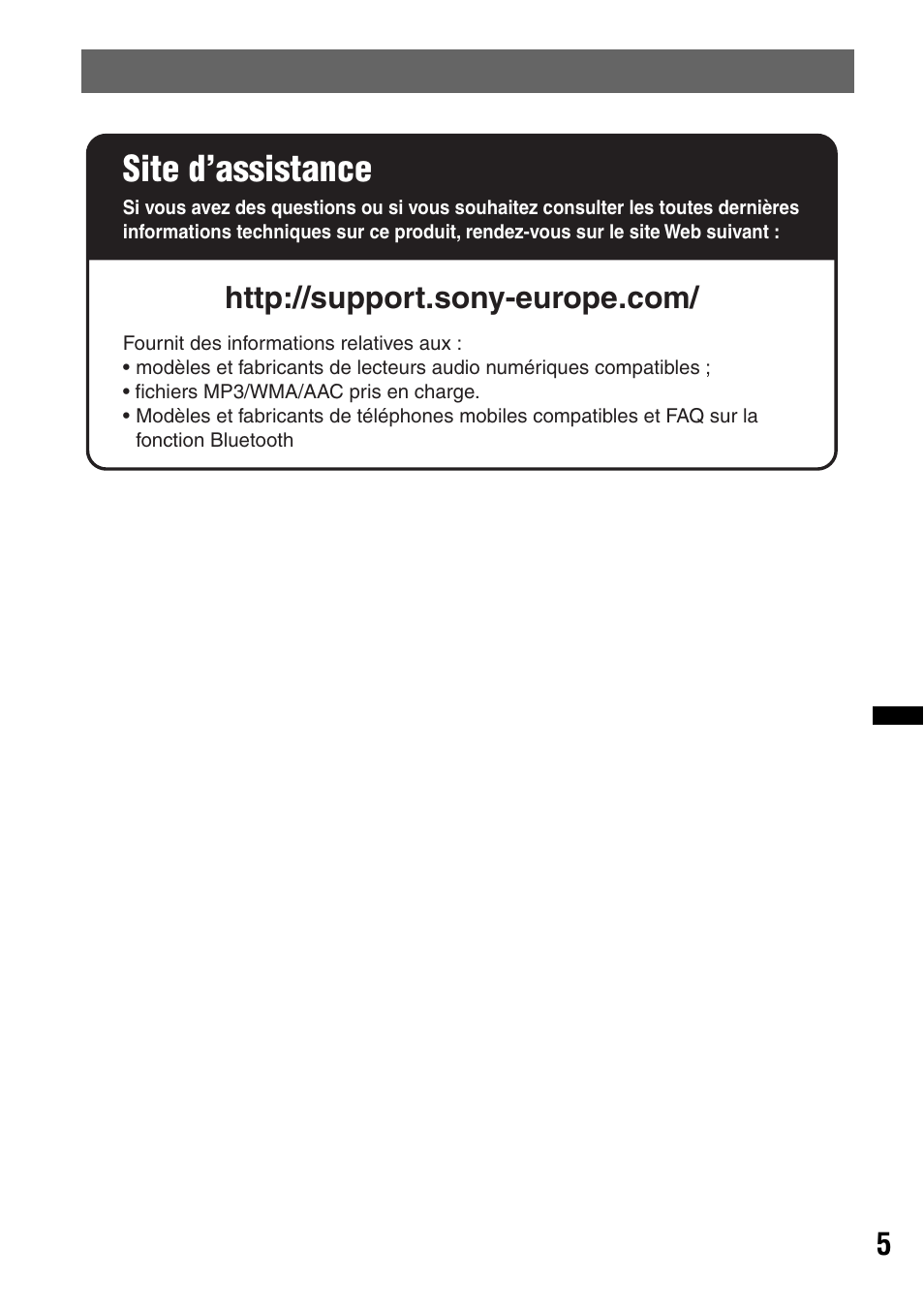 Site d’assistance | Sony MEX-BT4700U User Manual | Page 71 / 172