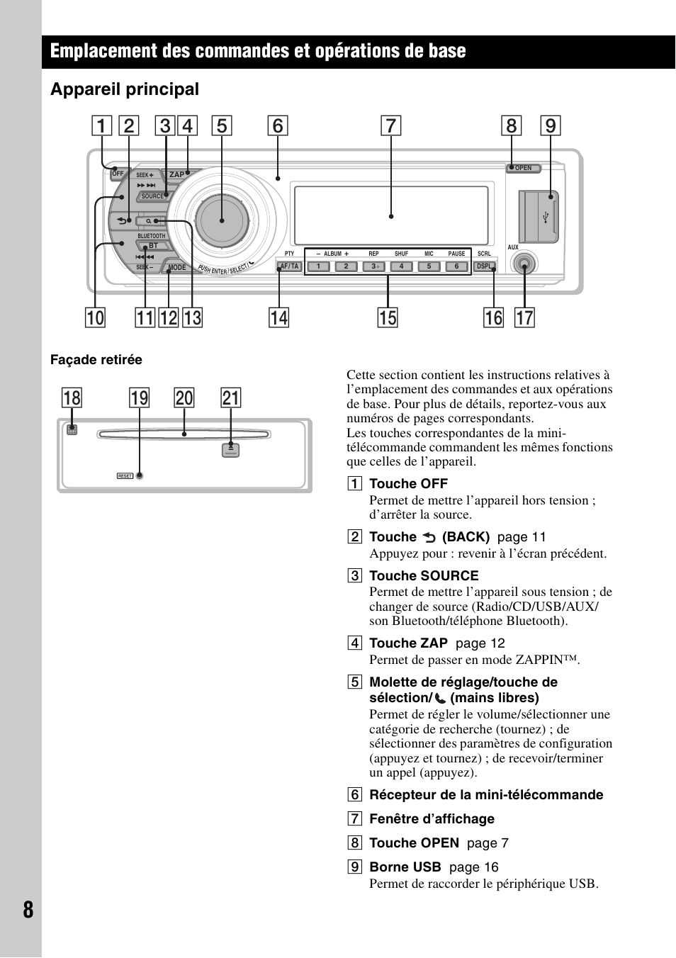 Emplacement des commandes et opérations de base, Appareil principal, W; qk wa ql | Sony MEX-BT4700U User Manual | Page 74 / 172