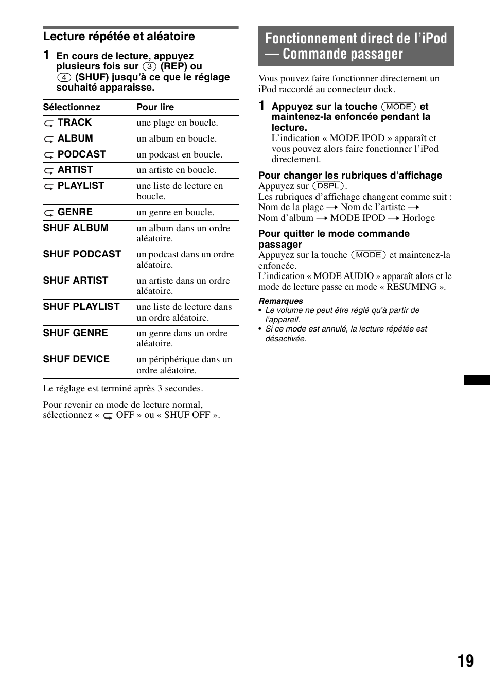 Lecture répétée et aléatoire | Sony MEX-BT4700U User Manual | Page 85 / 172