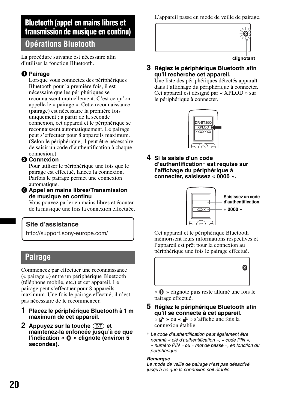 Opérations bluetooth, Pairage, Opérations bluetooth pairage | Sony MEX-BT4700U User Manual | Page 86 / 172