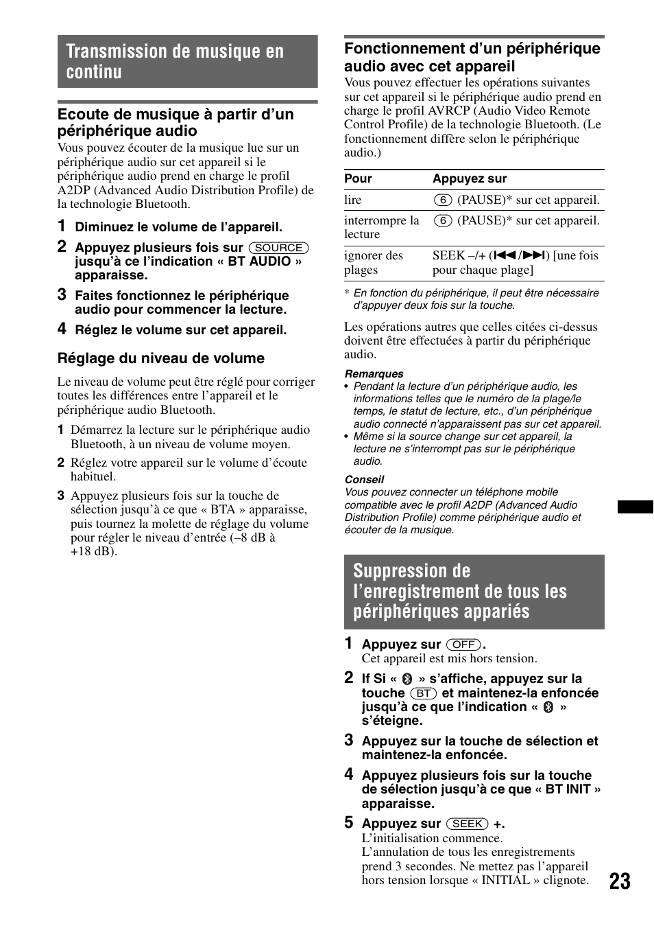 Transmission de musique en continu, Ecoute de musique à partir d’un périphérique audio | Sony MEX-BT4700U User Manual | Page 89 / 172